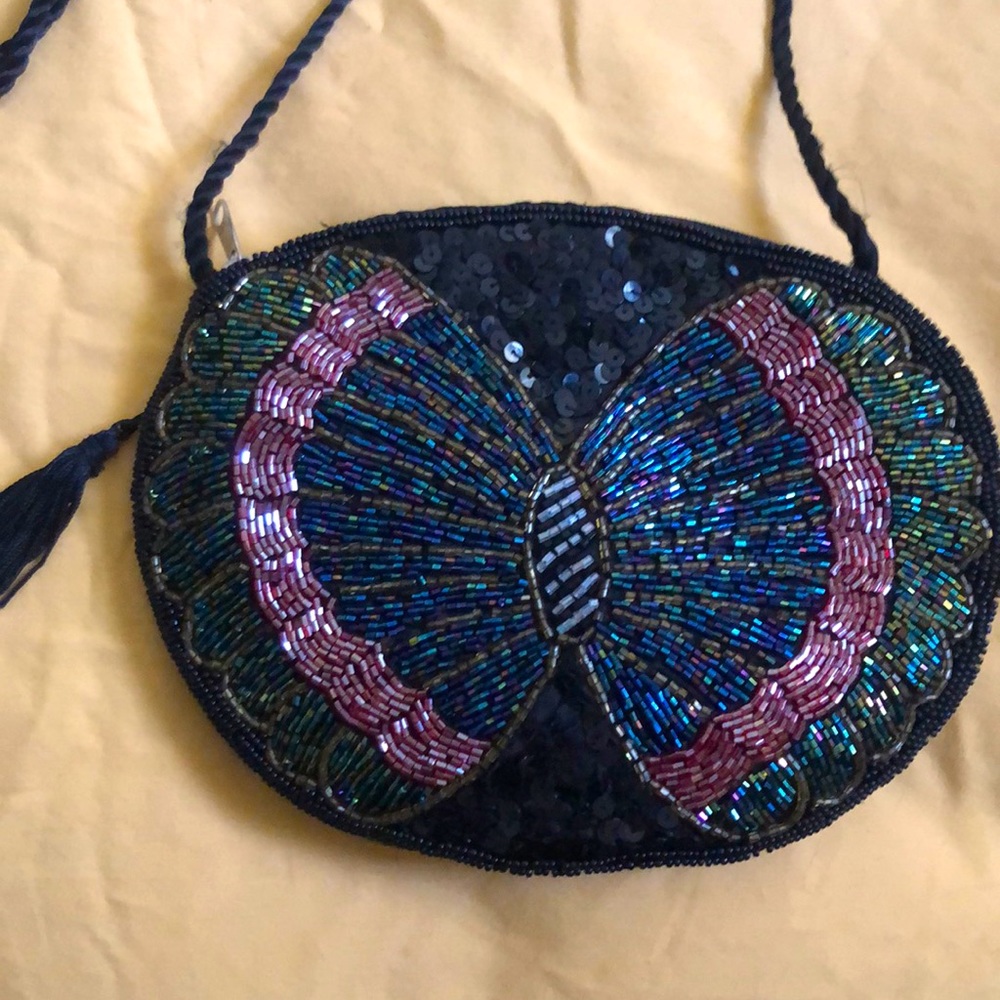 Vintage style Butterfly bead and sequin purse